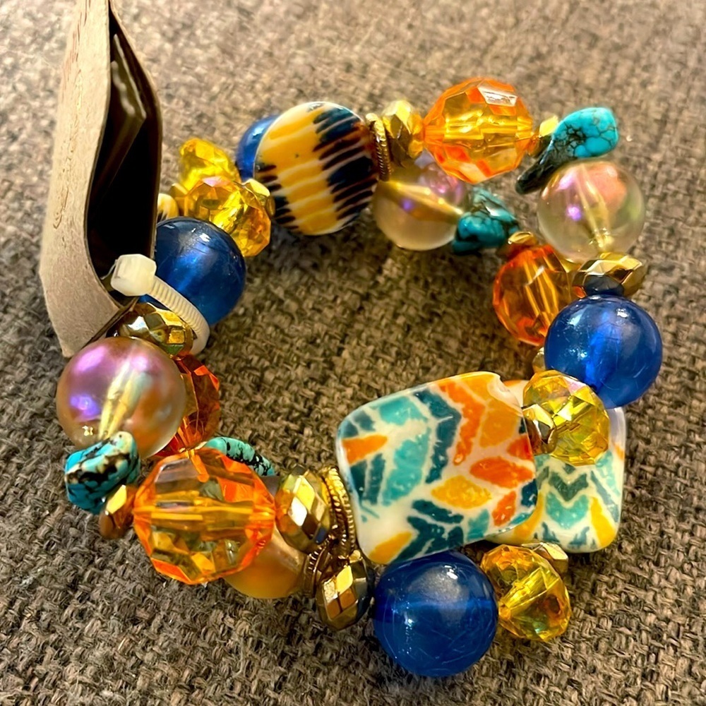 Ruby Rd Multicolor Stretch Bracelet with Acrylic Beads & Faux Stones Blue Pink